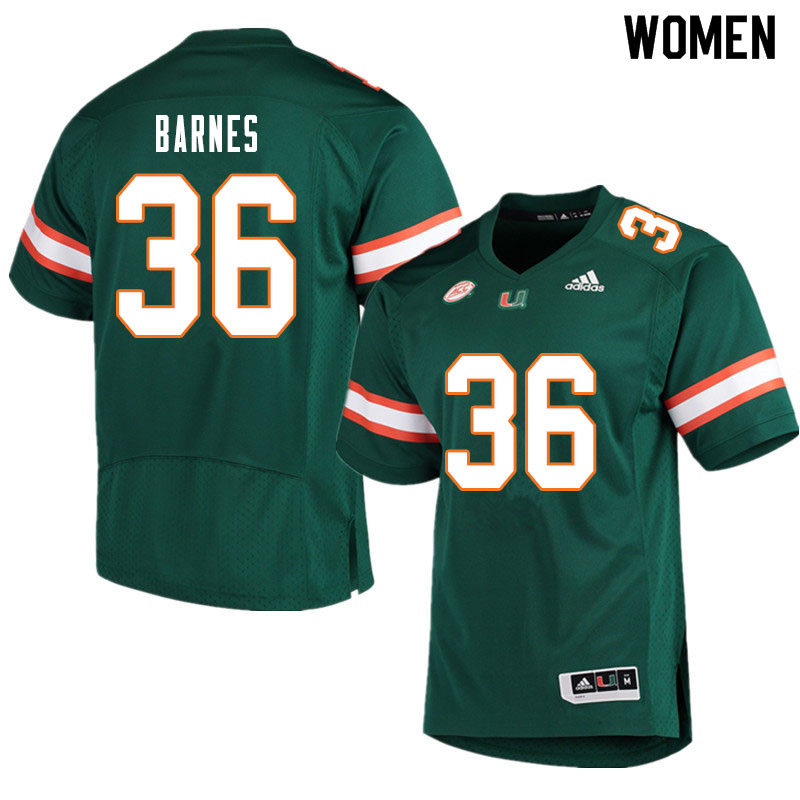 Women #36 Andrew Barnes Miami Hurricanes College Football Jerseys Sale-Green - Click Image to Close